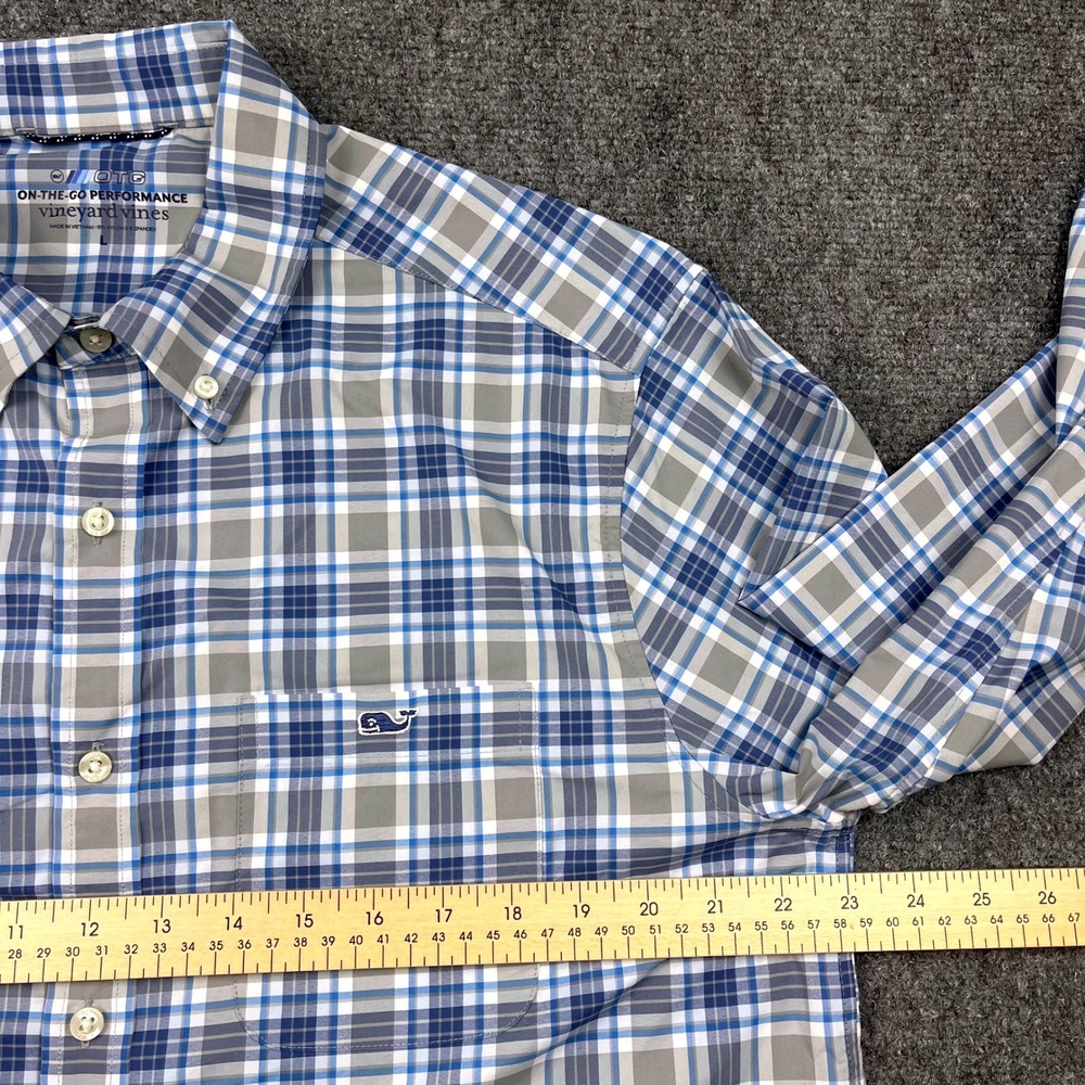 Vineyard Vines Mens On-The-Go Performance Plaid Button Down Shirt Blue Grey L - Picture 5 of 7